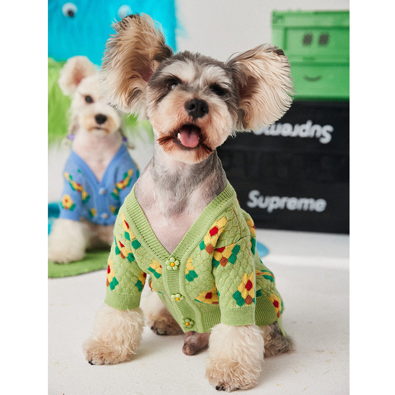 Small Flower Dog Sweater Cardigan for Pets