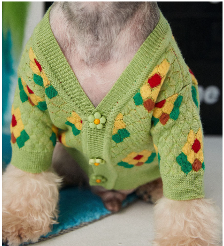 Small Flower Dog Sweater Cardigan for Pets