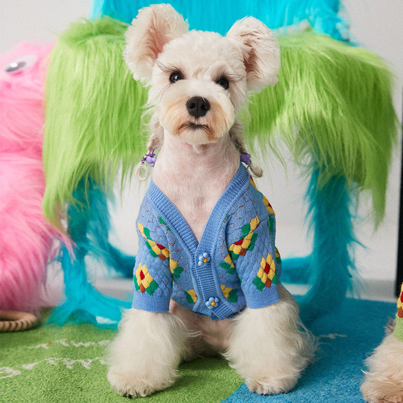 Small Flower Dog Sweater Cardigan for Pets