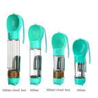 3-in-1 portable dog water bottle and food dispenser in vibrant colors for outdoor use