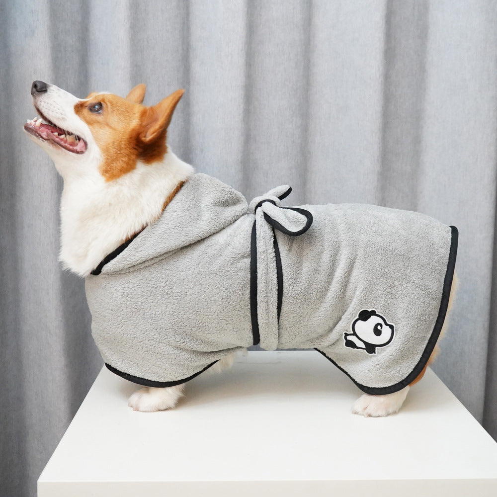 Quick-Dry Coral Fleece Pet Bathrobe with Embroidery