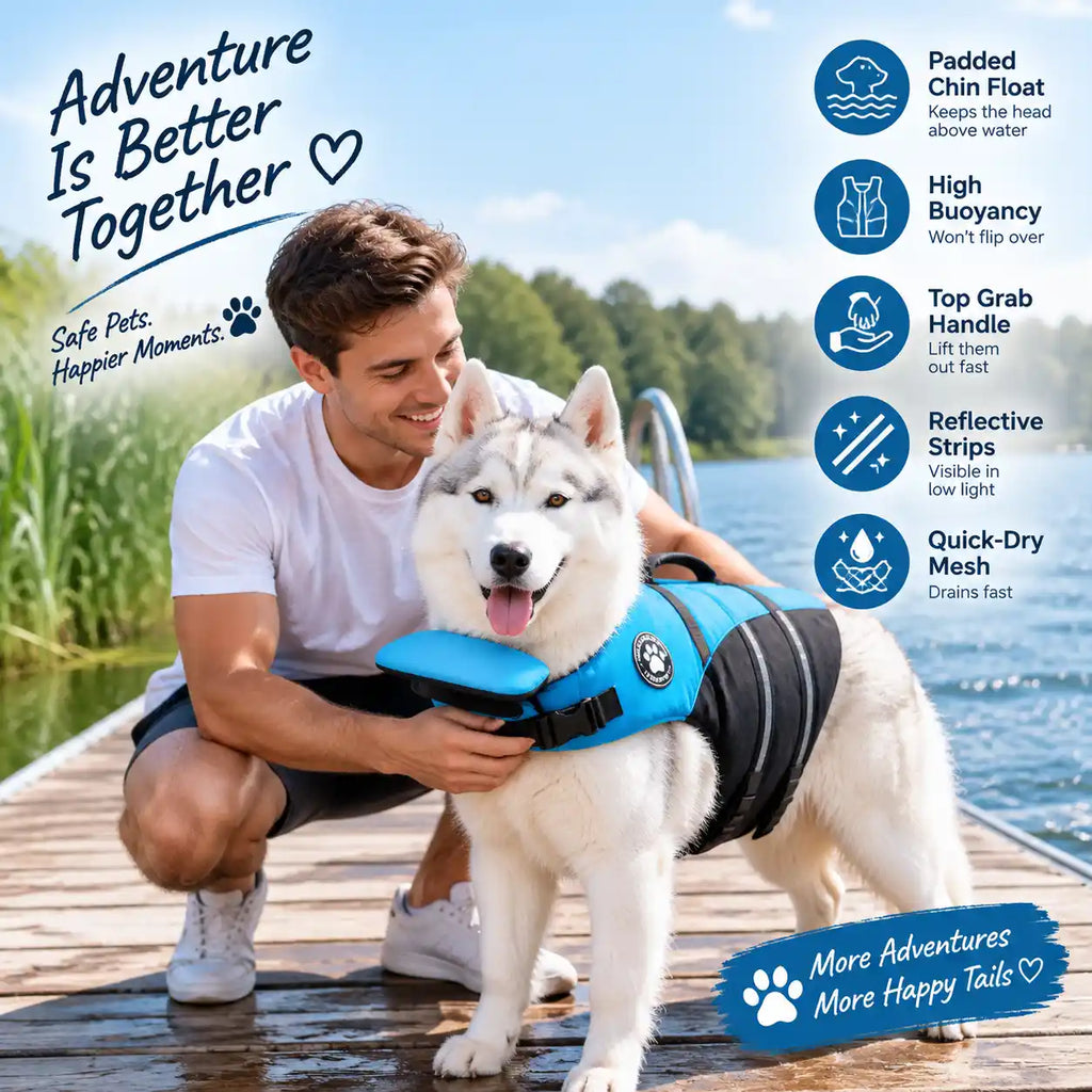 Dog Life Jacket - Adjustable Safety Swimming Vest for Dogs