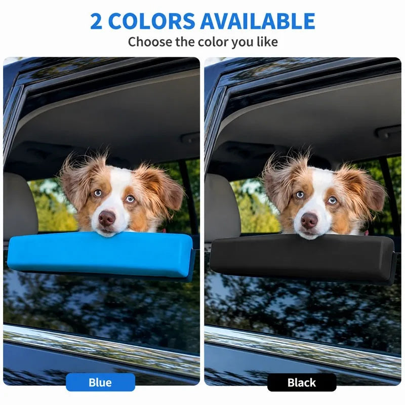 Adjustable strap attachment on dog car window chin support pad