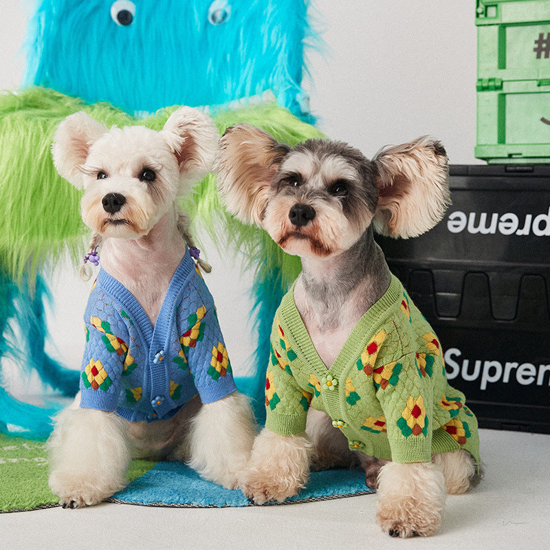 Small Flower Dog Sweater Cardigan for Pets