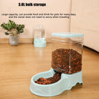Side view of dual pet feeder and automatic water station