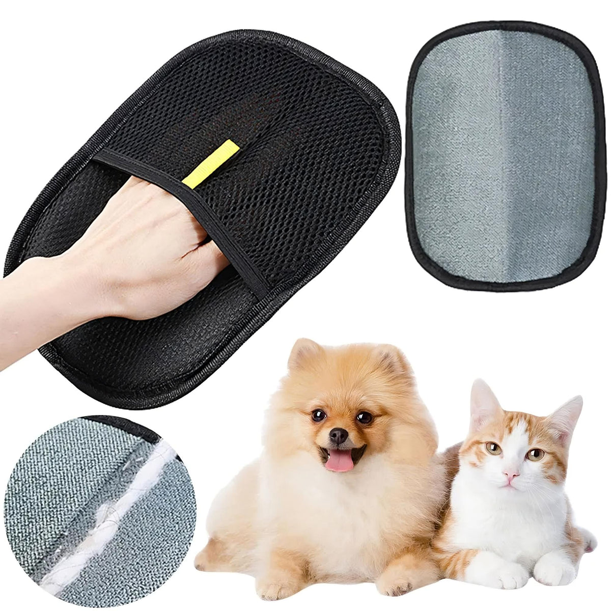 Electrostatic pet hair removal glove with dog and cat for furniture cleaning