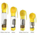 3-in-1 portable dog water bottle and food dispenser in vibrant colors for outdoor use