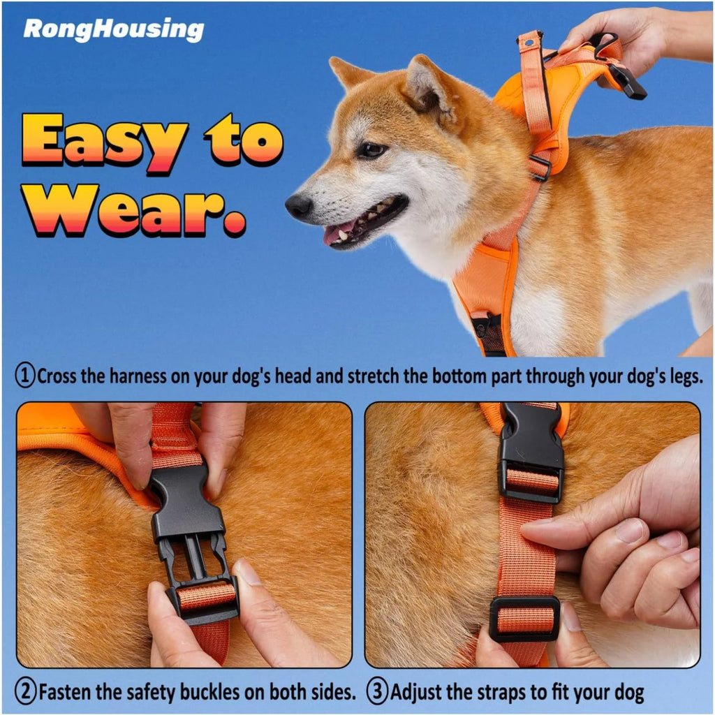 Heavy duty dog harness and lockable automatic retractable leash