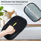 Reusable pet hair remover glove cleaning fur from couch sofa