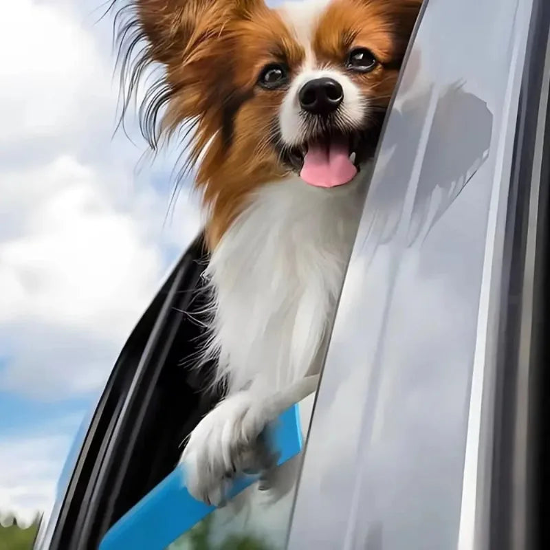 Close up of shock absorbing car window dog chin cushion